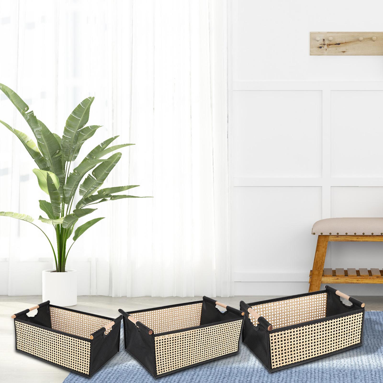 

Handwoven Storage Basket Multiuse Desktop Organizer with Handle for Farmhouse Cabinet 38.5cmx25.5cmx15.5cm