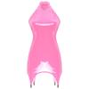 Womens Halter Neck Patent Leather Mini Dress Back Zipper Garter Clip Detail Clubwear Lingerie