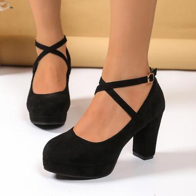 Damskie buty na obcasach Damskie czółenka na platformie Wiosna Lato Płytkie Buty z paskami krzyżowymi i klamrą Buty z okrągłym noskiem dla kobiet Wysokie obcasy