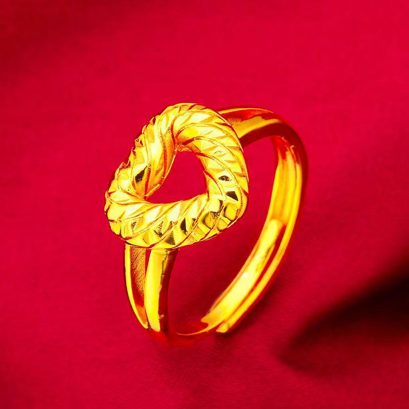 Vietnamesischer Rosegold-Damen-Kabelring mit 24K vergoldetem Herz-Hohl-Design Schmuck