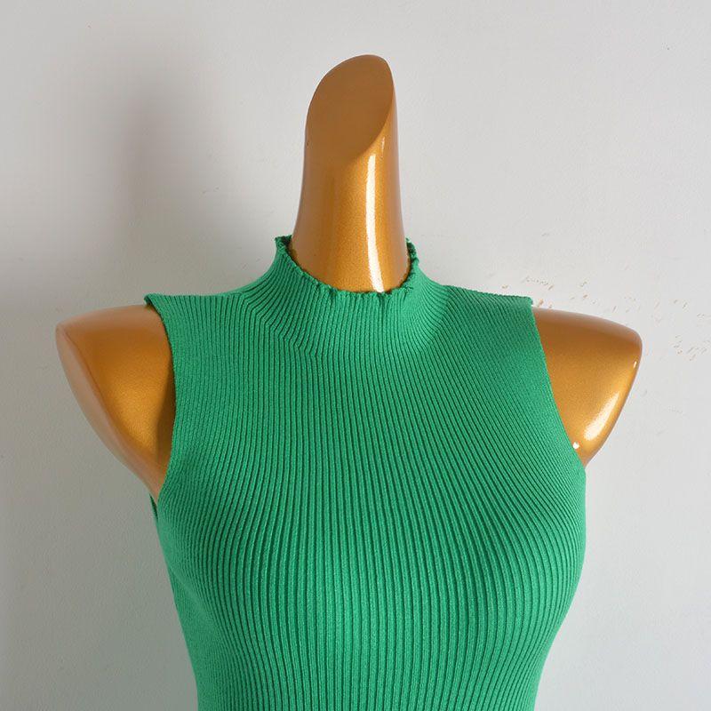 Foreign Trade Single Half Turtleneck Knitted Dress for Women Spring and Summer New Solid Color Long Dress Hot Girl Slim Sleeveless Vest Dress