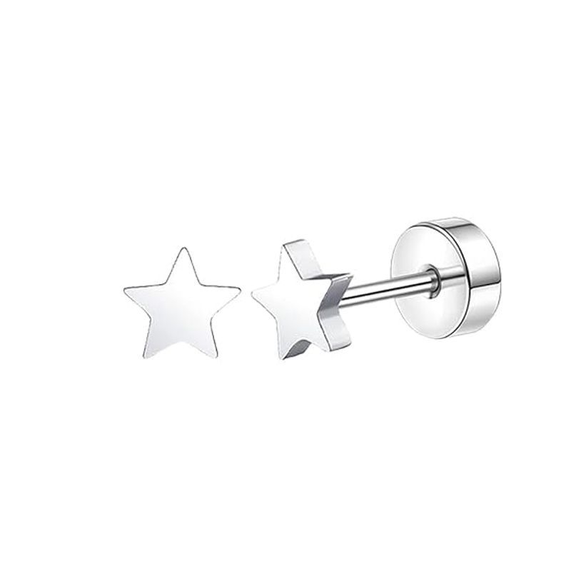 2PCS/Set Stainless Steel Heart Moon Earbone Stud Screw Ball Stud Earrings for Women Fashion Ear Tragus Cartilage Body Piercing