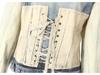 Damen Retro Slim-Fit Rissige Jeansjacke mit Visuellem Print