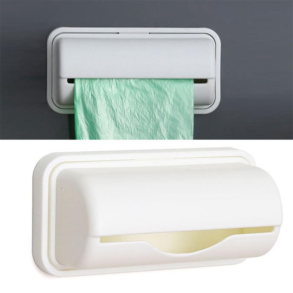 Trash Bag Organizer Plastic Punch Free Wall Mount Garbage Bag Dispenser Holder for Home Kitchen