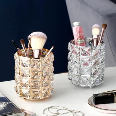 Europa Metall Make-up Pinsel Aufbewahrungsbehälter Reagenzglas Augenbrauenstift Organizer Perle Kristall Glas Schmuck Diamant Kosmetikbox lw037