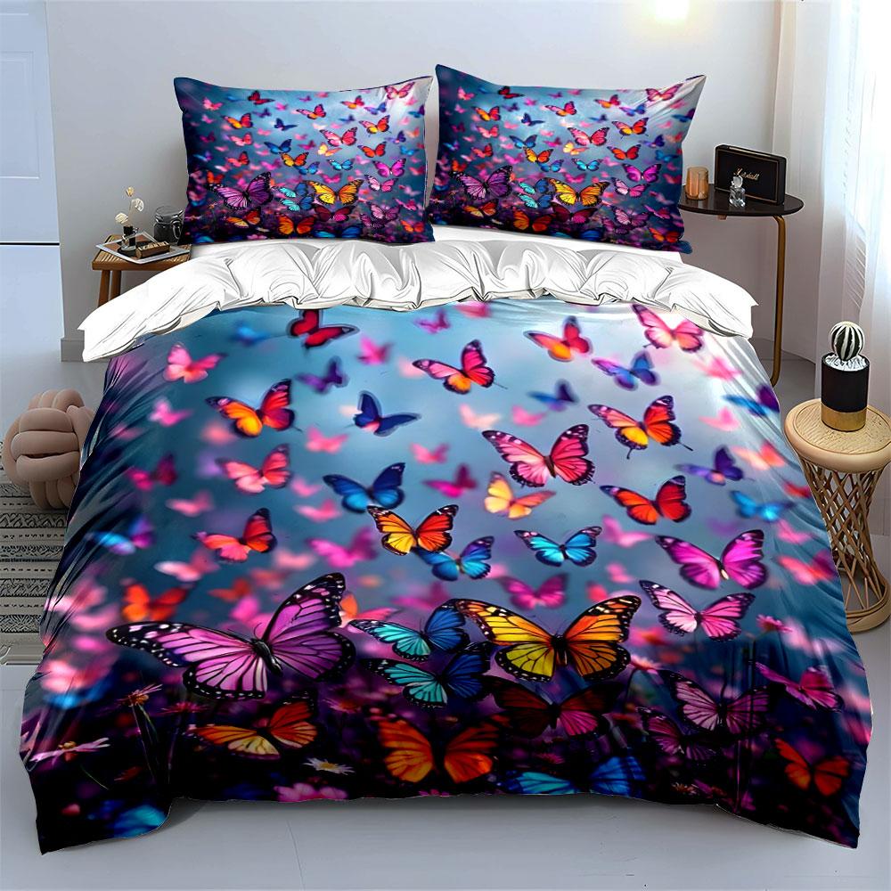Colorful Butterflies In Flight Bedding Set For Kids Luxury Gift 3Pcs Digital Print Comforter Set Soft Comfortable Breathable