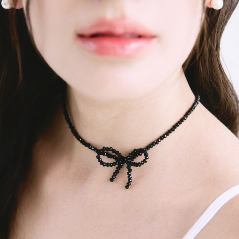 NUOY Black Ribbon Crystal Choker Necklace