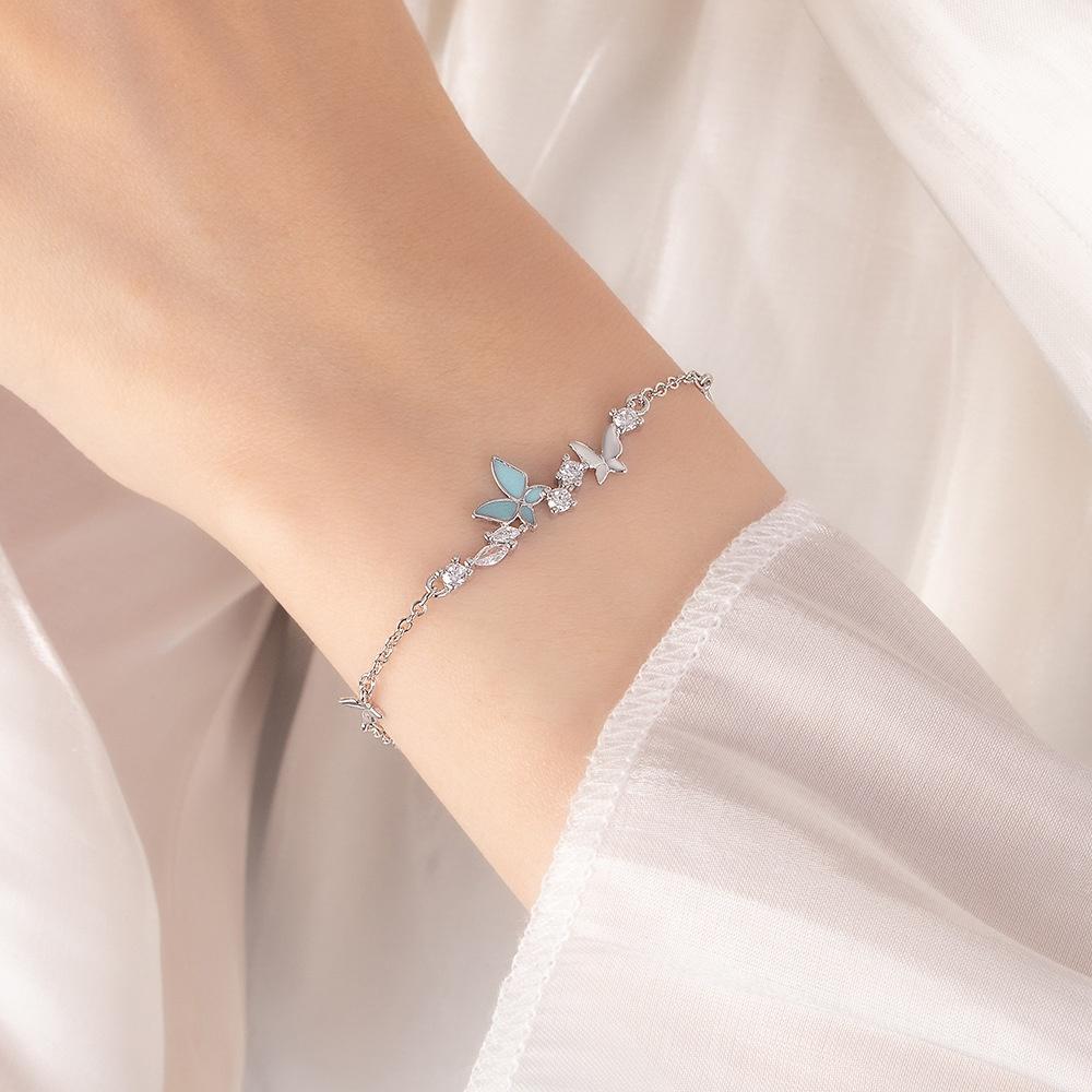 Boho Animal Female White Zircon Stone Butterfly Bracelet Silver Color Adjustable Wedding Jewelry For Women