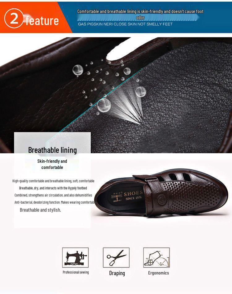2023 Men's Cool Genuine Cowhide Leather Sandals: Breathable, Soft Sole, Casual Dad Style