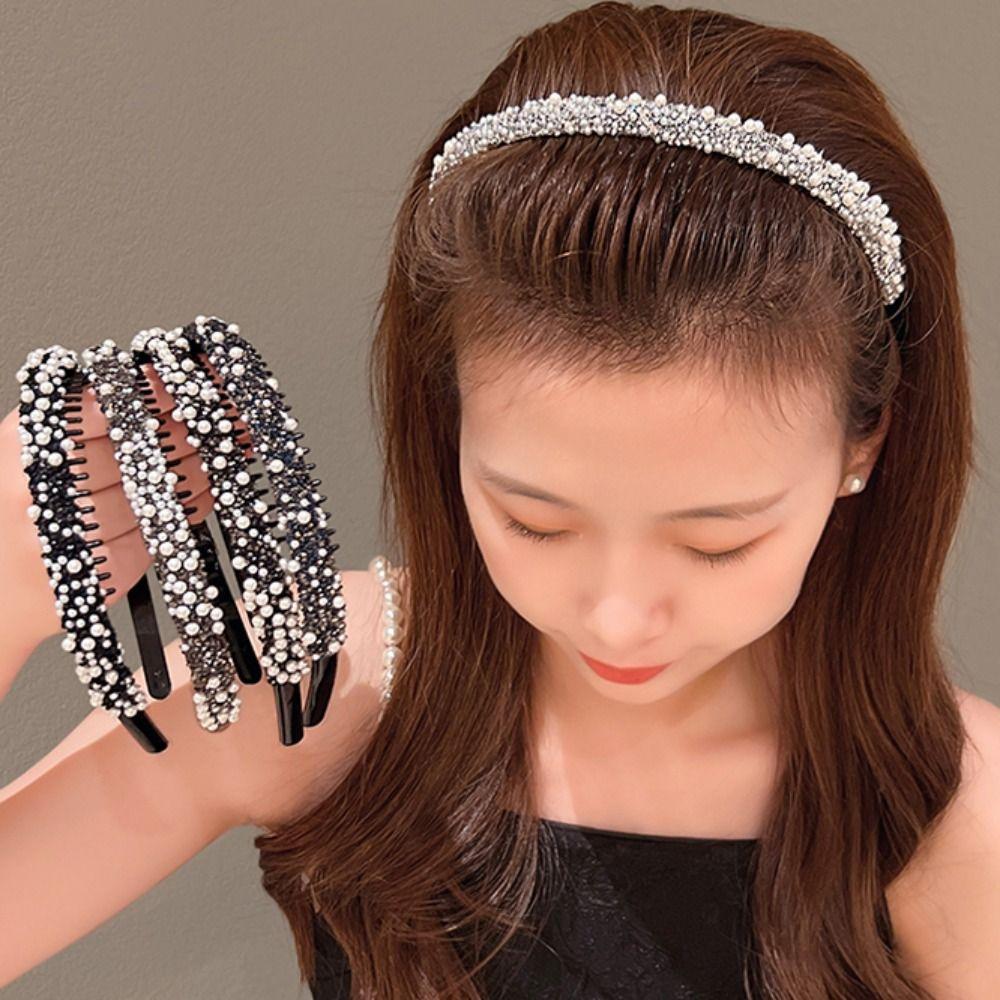 Sweet Crystal Teeth Headband Pearl Face Wash Hair Hoop Female Hair Accessories