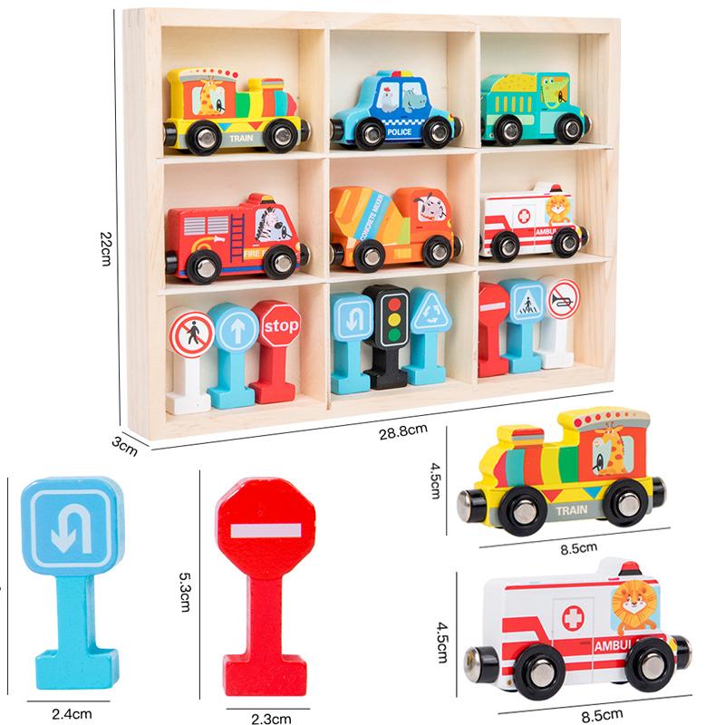 Montessori Wooden Toys Magnetic Small Train DIY Traffic Sign Recognition Vehicle Cognition Car Models Children Educational Toys