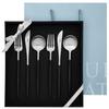 Authentic Cutipol GOA Silver Dinner Set 2 2 Set with Authentic Ribbon Gift Boxed Black/Matte (2 Knives, Forks, Spoons) 6-Piece String,