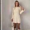 2024 Autumn Women's Solid Color Round Neck Slim Fit Long Sleeve Knit Dress