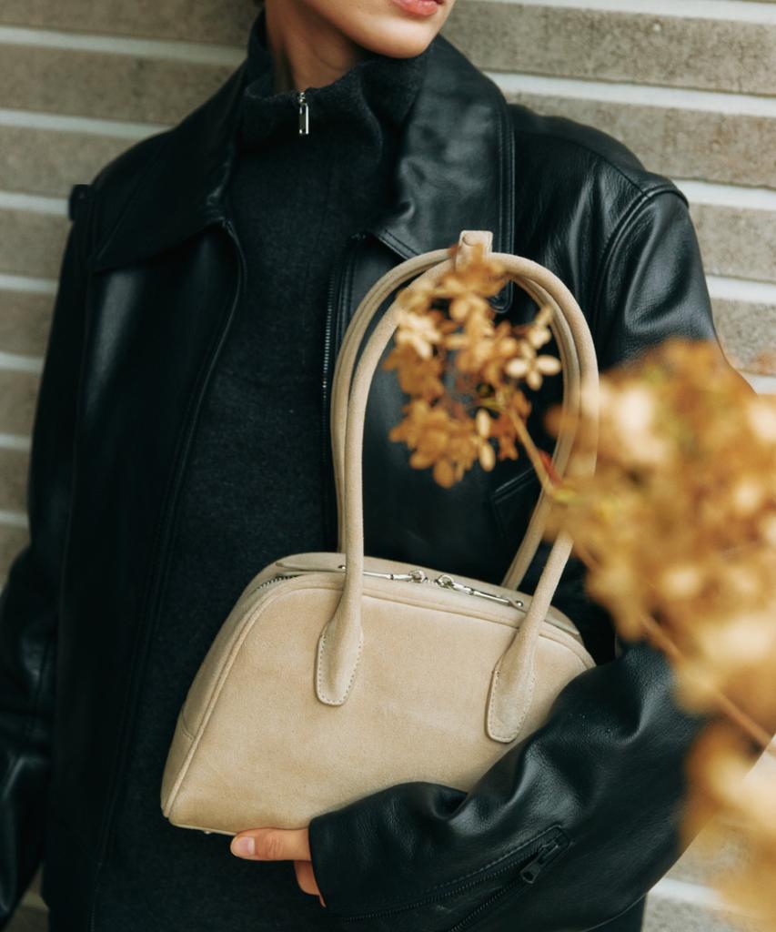 Komorebi Museum B01-S-6 Cow Leather Bowling Bag Small_Suede Beige