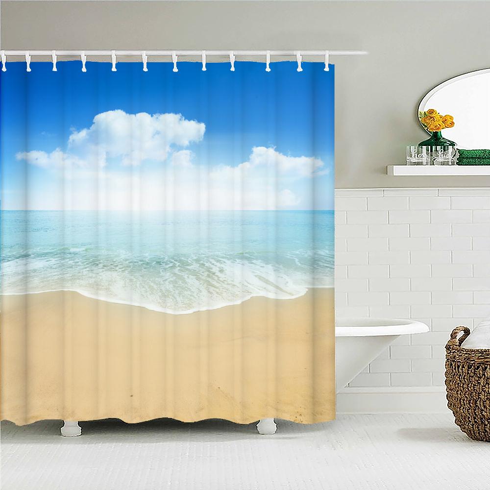 High Quality Sunny Sea Beach Scenery Fabric Shower Curtain Waterproof Printing Bath Curtains For Bathroom Decorate With Hooks
