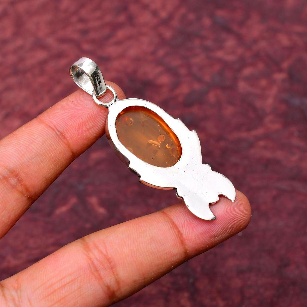 Awesome Baltic Amber Gemstone Pendant: 925 Sterling Silver Handmade Pendant Necklace Jewelry