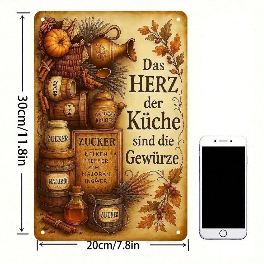 

Vintage German Kitchen Proverb Metal Wall Art, Cafe Bar Decor