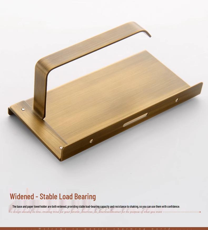 Antique-style Copper Paper Towel and Phone Holder for Bathroom Hotel Use - European No-Drill Design.