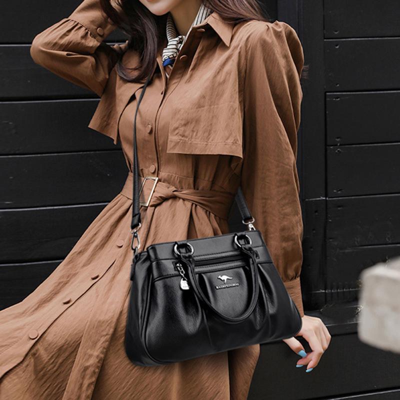 Vintage Casual Womens Shoulder Bags High Quality Leather 3 Layer Large Capacity Tote Bag 2022 Ladies Designer Messenger Bags