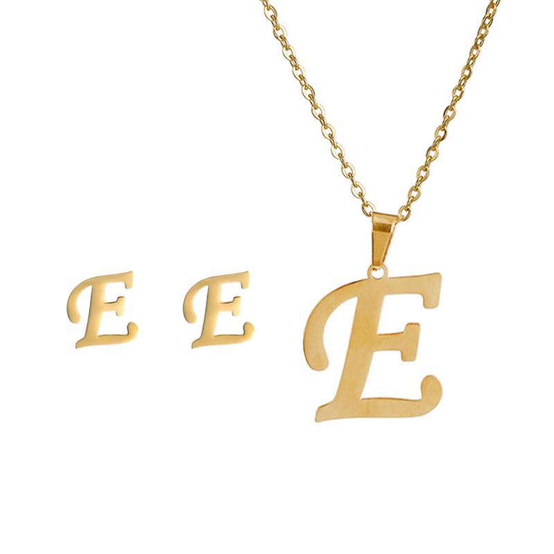 Fashion Stainless Steel A-Z Alphabet Initial Necklace 26 English Letter Earrings Necklace For Women Set Personalize Jewelry Gift CLE