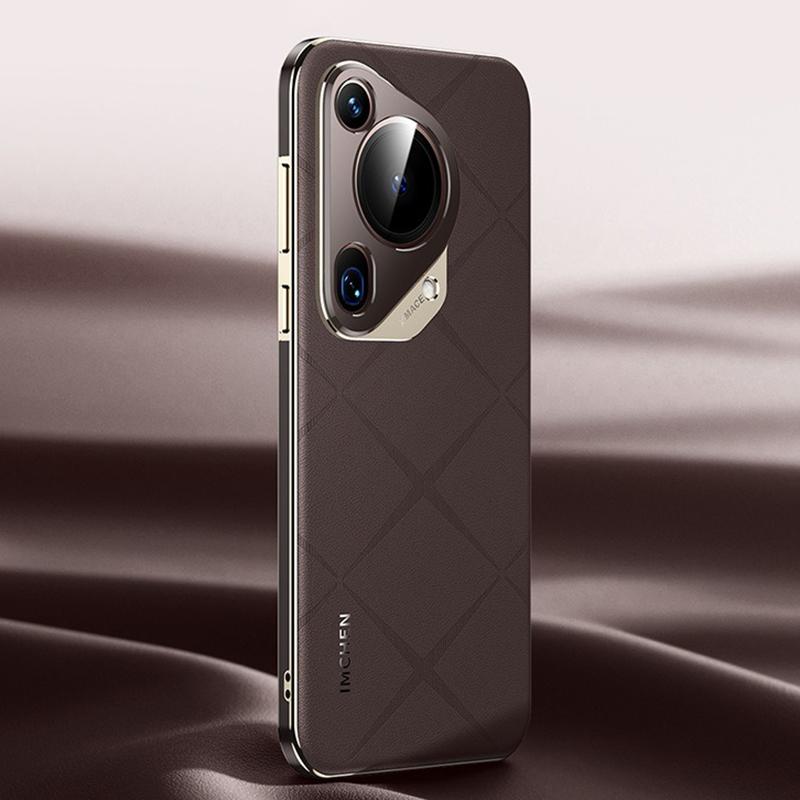 

IM-CHEN For Huawei Pura 70 Ultra Case Anti-Scratch Genuine Cow Leather+PC Phone Cover Coffee