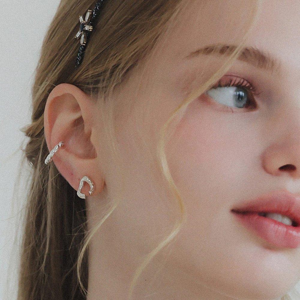 J.Lauren Bold Pebble Tweed Silver Ear Cuff M03942