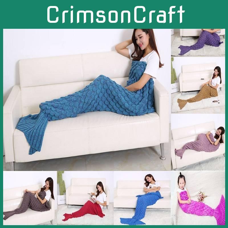 Fish Vintage Scale Pattern Mermaid Woollen Blanket Knitted Cozy Autum Spring