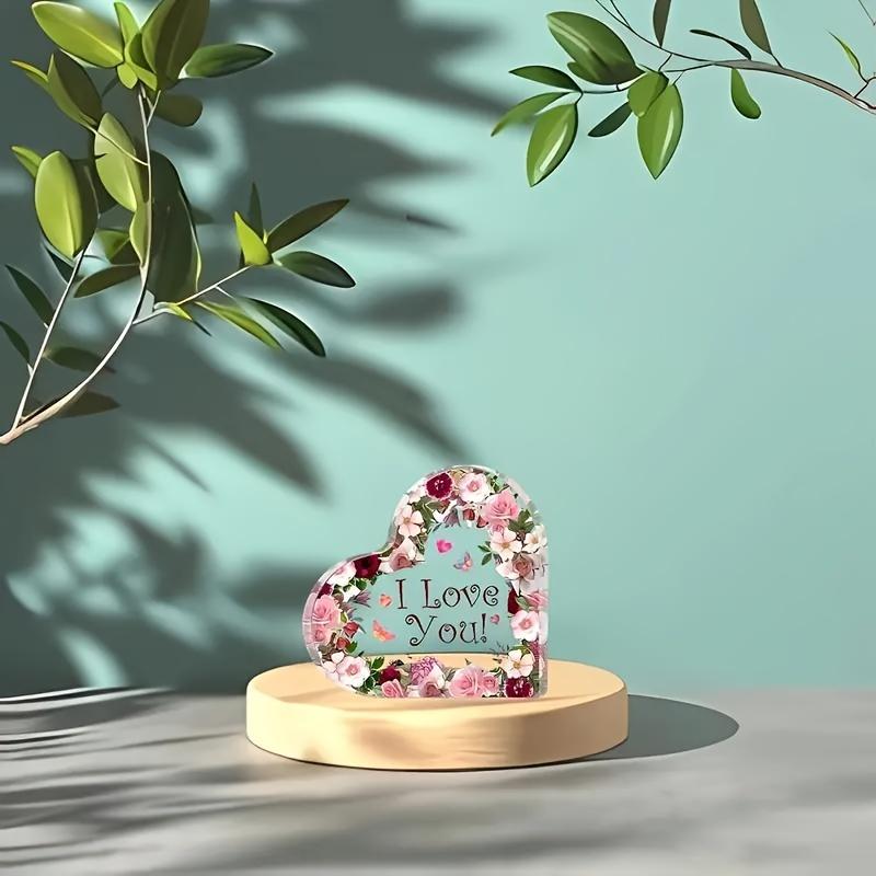 2D Flat, "I Love You" Valentine'S Day Gift Acrylic Heart-Shaped Rose Desktop Decoration, Suitable for Wall Decoration, Porch, Room, Villa, Accents Hom