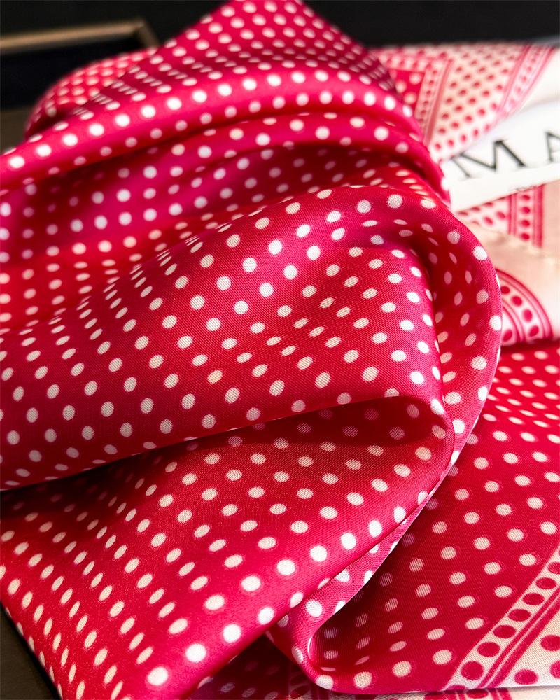 Fashion Polka Dot Printed Silk Like Square Scarf For Women