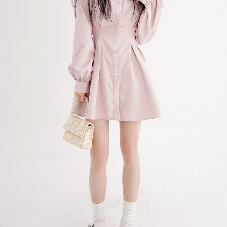 Classic Rose Pink Knit Dress With Vneck Long Sleeves For Casual And Travel