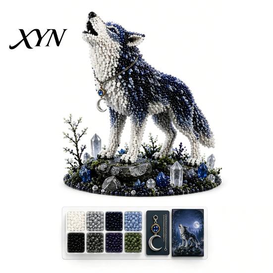 DIY Perlen-Bastelset Materialpaket, 3D Mythischer Wald Serie Komplett für Anfänger Basteln mit Hochwertigen Acryl- und Glasperlen Glanzperlen, Katze Fuchs Wolf Krähe