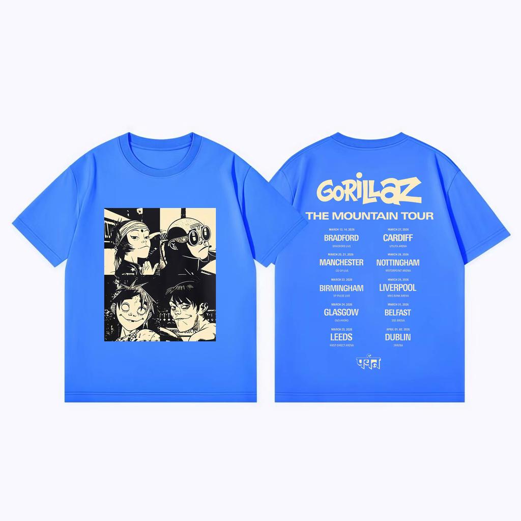 Rock Band Gorillaz The Mountain Tour 2026 Graphic T Shirts Fashion Vintage Short Sleeve Tshirt Unisex Women Casual Loose Tshirts