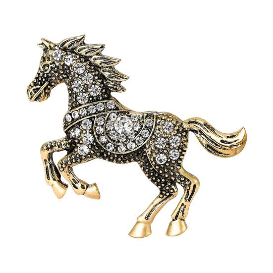 Yousheng Vintage Rhinestone Horse Brooch Alloy Running Horse Lapel Pin Sweater Cardigan Coat Business Suit Decoration Men Women Clothing Accessories