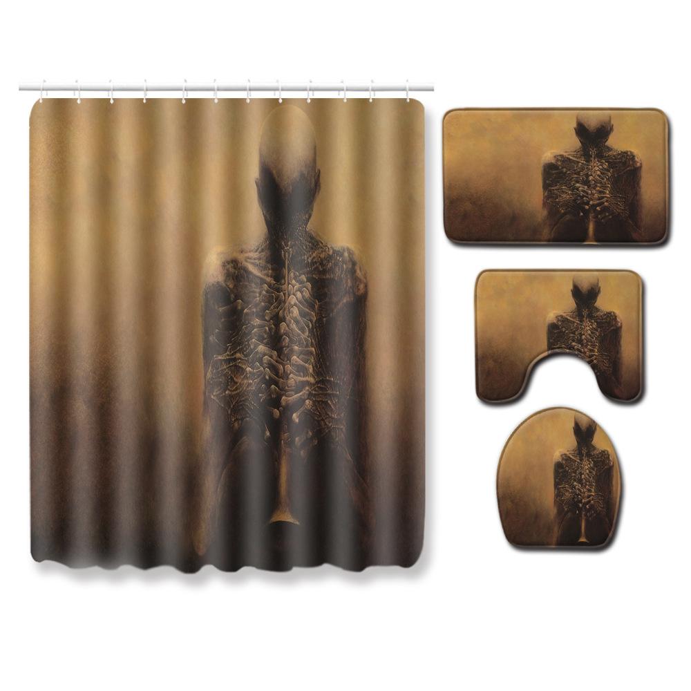 Skull Shower Curtain Floor Mat Combination Four-Piece Set Bathroom Toilet Carpet Shower Room Mat Foot Mat