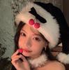 Fashion Red Sweet Cherry Bow Plush Santa Hat Women Warm Windproof Ear Protection Festive Party Supplies New Year Christmas Gifts