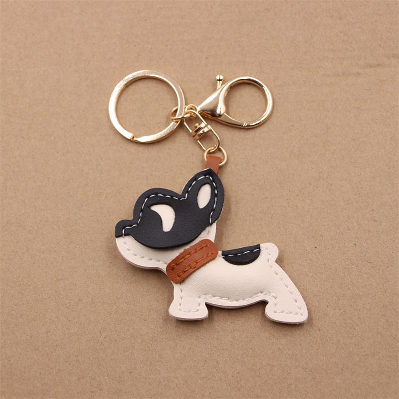 Entzückender PU-Leder Französische Bulldogge Schlüsselanhänger Anhänger Niedlicher Welpe Taschenanhänger Rucksack Hängend Auto Schlüsselanhänger Geschenke Modeaccessoires