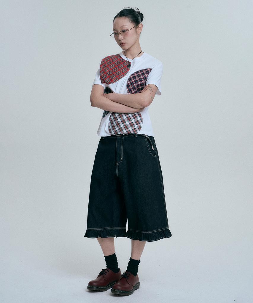 MOO Indigo Frill Bermuda Denim Pants - Black