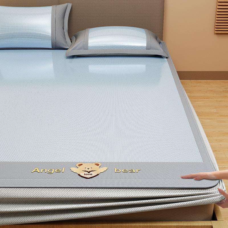 Machine Washable 3-Piece Ice Silk Cooling Mat Set with 2 Pillowcases, Breathable Summer Bed Sheet for Home Dorm, Soft Fitted Sheet