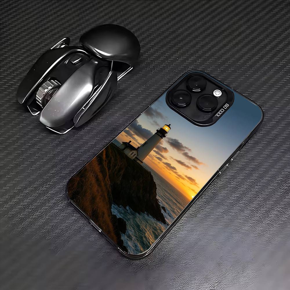 Lighthouse  Phone Case For iPhone17,16,15,14,13,12,11 Plus,Pro Max Colored Silver Plated Inside Cover