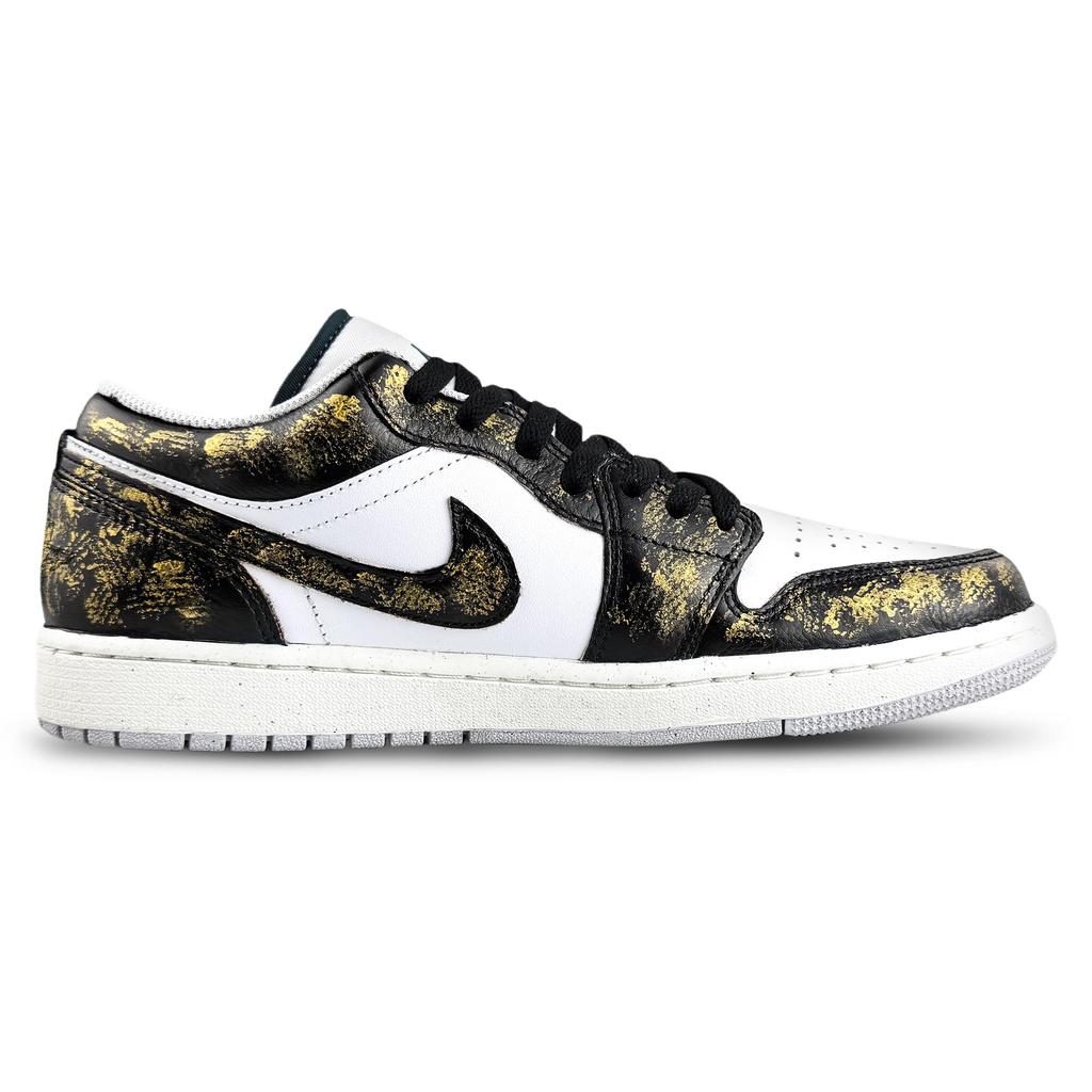 Jordan Air Jordan 1 Cushioning, Wear Resistant Low Top Vintage Basketball Shoes Unisex Black Gold FQ7687-300(Team1053-)
