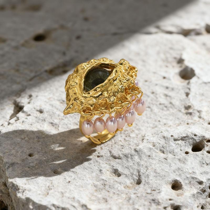Jewelry Vintage Big Eye Ring Delicate Imitated Pearl Glaze Ring Tassels Exaggerated Opening Finger Ring Party Favors