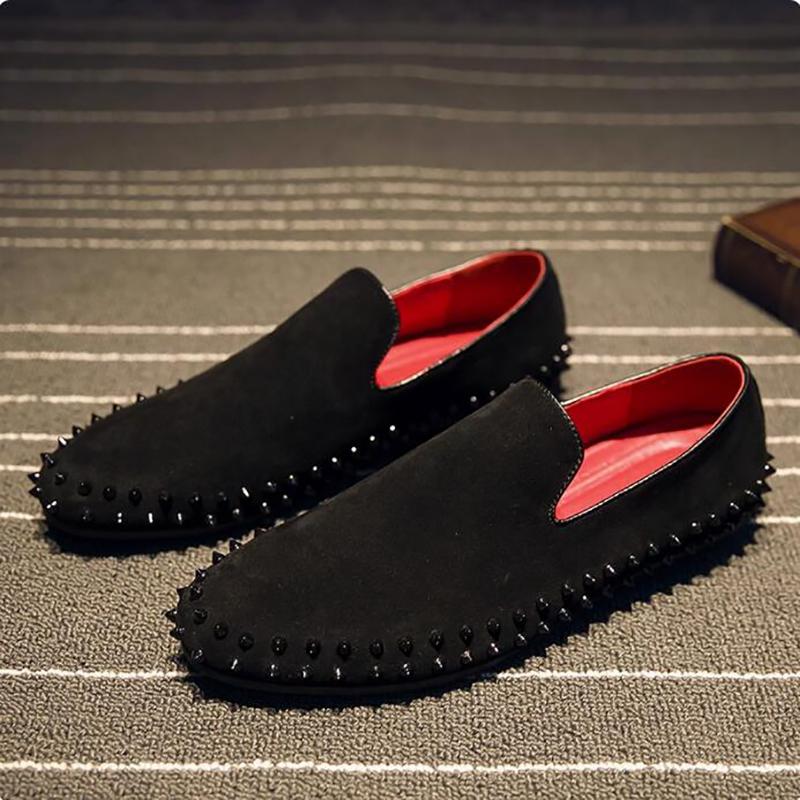 Fashion Personalized Foot Set Loafers Willow Spikes Men's Studded Leather Shoes Korean Hair Stylist Bean Shoes Handmade Dress Shoes A8