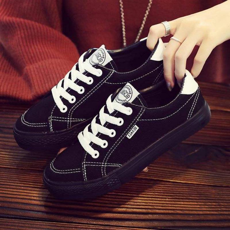 

Spring and autumn new canvas shoes casual Korean version versatile cloth shoes student Hong Kong style ins super fire board shoes little white shoes w 35 чорний