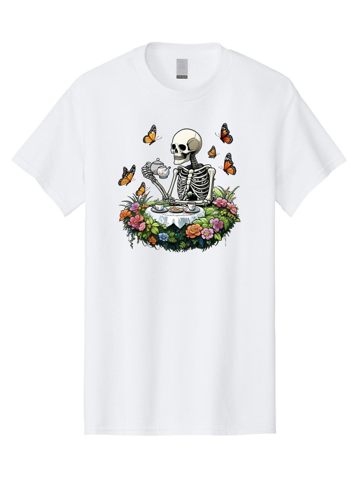 Skeleton-Tea-Party-1 Mens Graphic Tee,100% Cotton,Casual Summer Wear S разноцветный