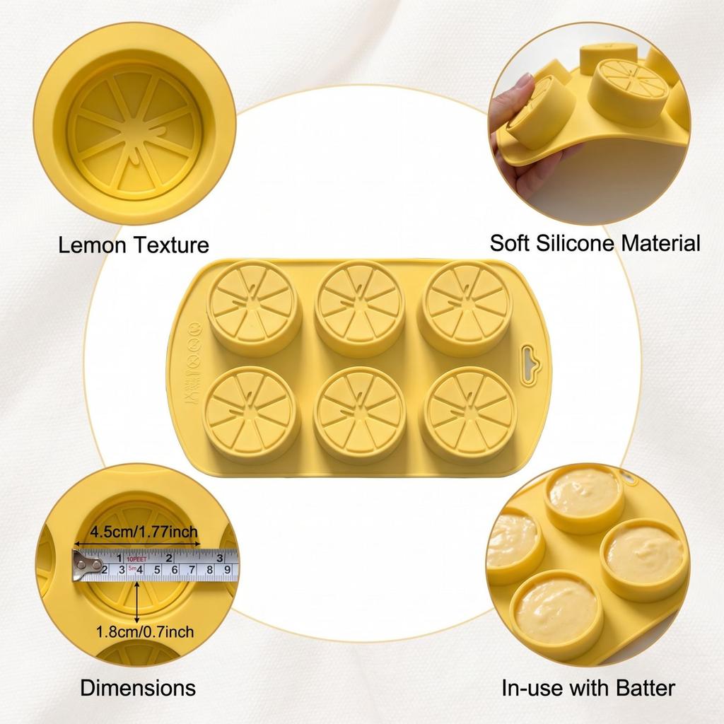 6 Cavity Lemon Slice Silicone Baking Mold Non Stick Flexible Citrus Shape Cake Mold for Oven Microwave Dishwasher Safe