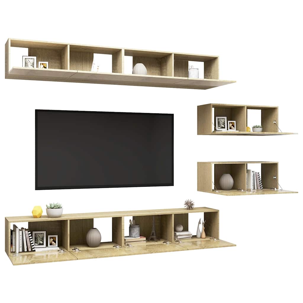 Vidaxl 6-Cz. Zestaw Szafek Tv, Dąb Sonoma, Materiał Drewnopochodny