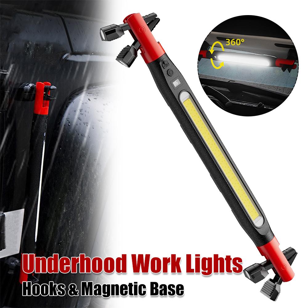 Rechargeable Portable Cordless Underhood Work Lights W/ Magnetic Base and Hooks COB LED Work Light Bar for Car Emergency Repair