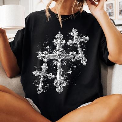 Vintage Gothic Cross Shirt, Christian Faith Graphic Tee, Religious Gift Apparel, Grunge Y2K Christian Gift for Men, Fathers Day Shirt