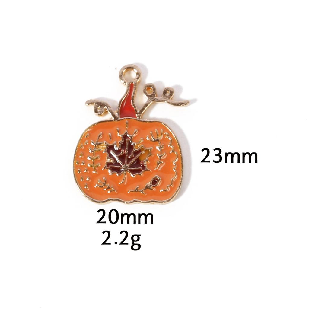 10 Pcs Zinc Based Alloy Autumn Style Halloween Charms Orange Pumpkin Enamel Gold Color Metal Pendants For DIY Jewelry Making