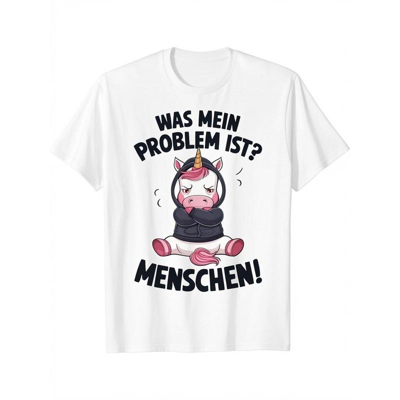 Funny Slogan Unicorn I Hate People Sarcasm T-Shirt, Black, S, Everyday Outfit, Casual Wear, Unicorn Design, Funny Tshirt, Durable Material,